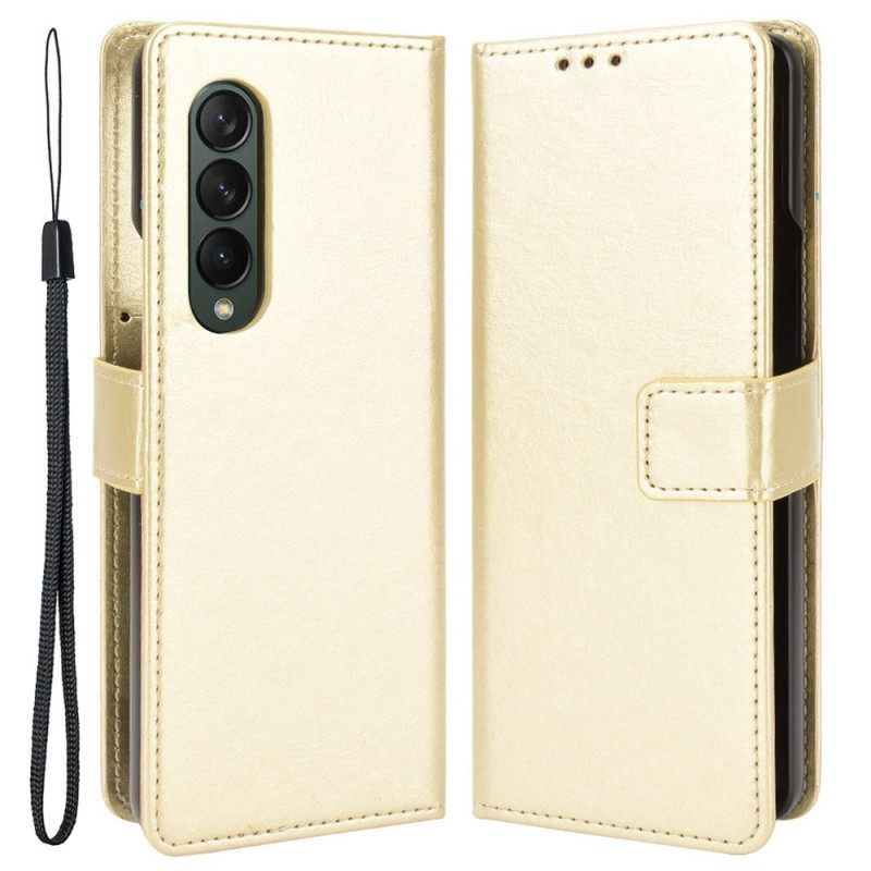 Κάλυμμα Samsung Galaxy Z Fold 4 με κορδονι Classic Strappy Smooth Faux Leather